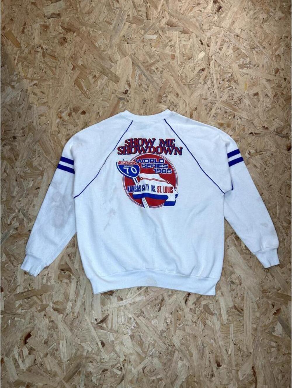 Vintage 1985 World Series Sweatshirt Mens XL White I-70 Show Me Showdown MLB